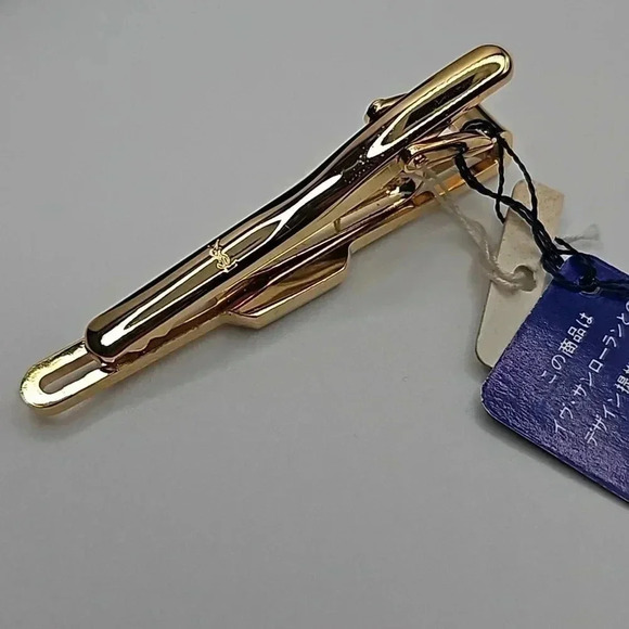 Yves Saint Laurent Gold Tone and Blue Tie Bar New in Box with Tags - Picture 3 of 6